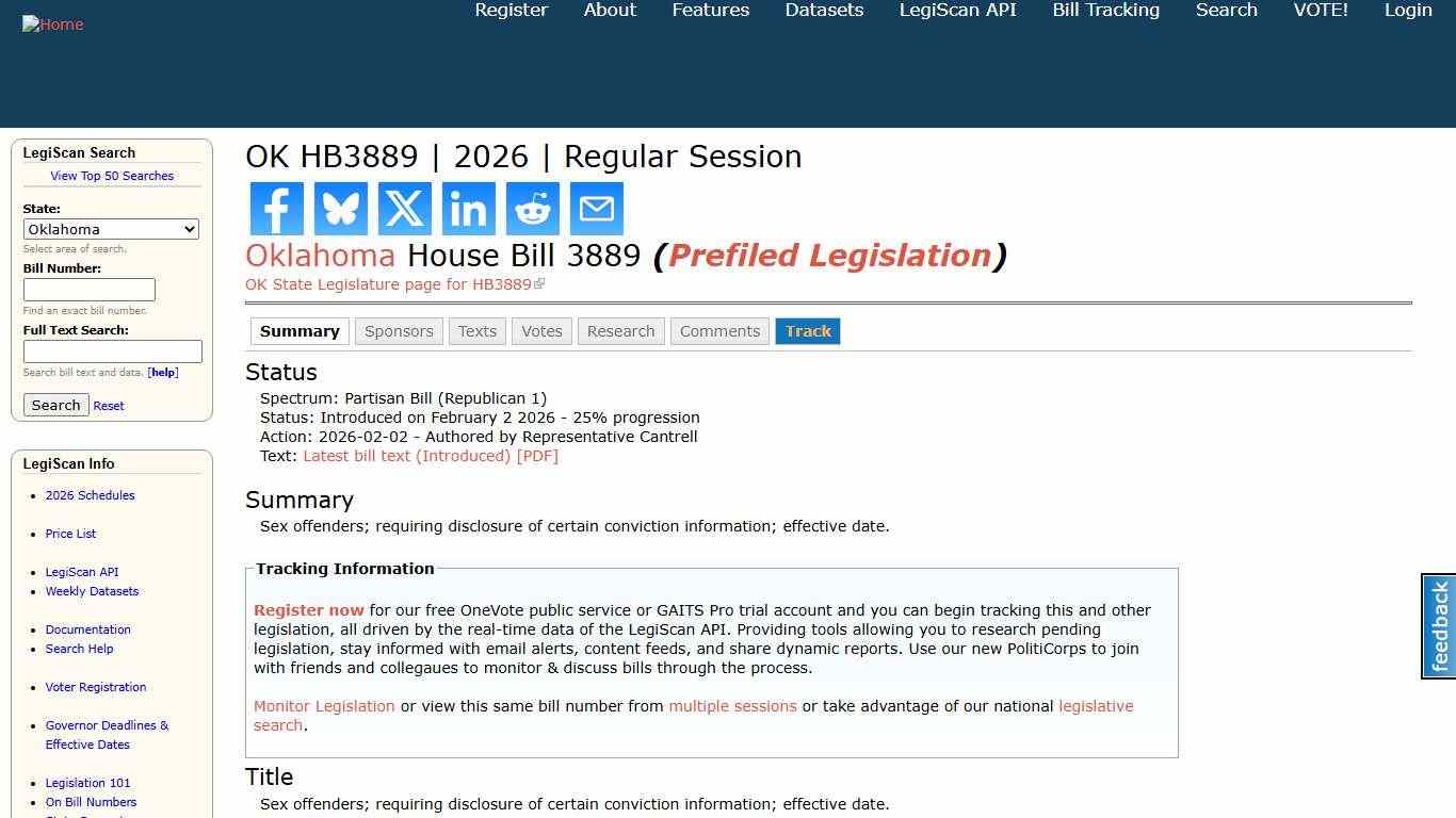 OK HB3889 2026 Regular Session LegiScan